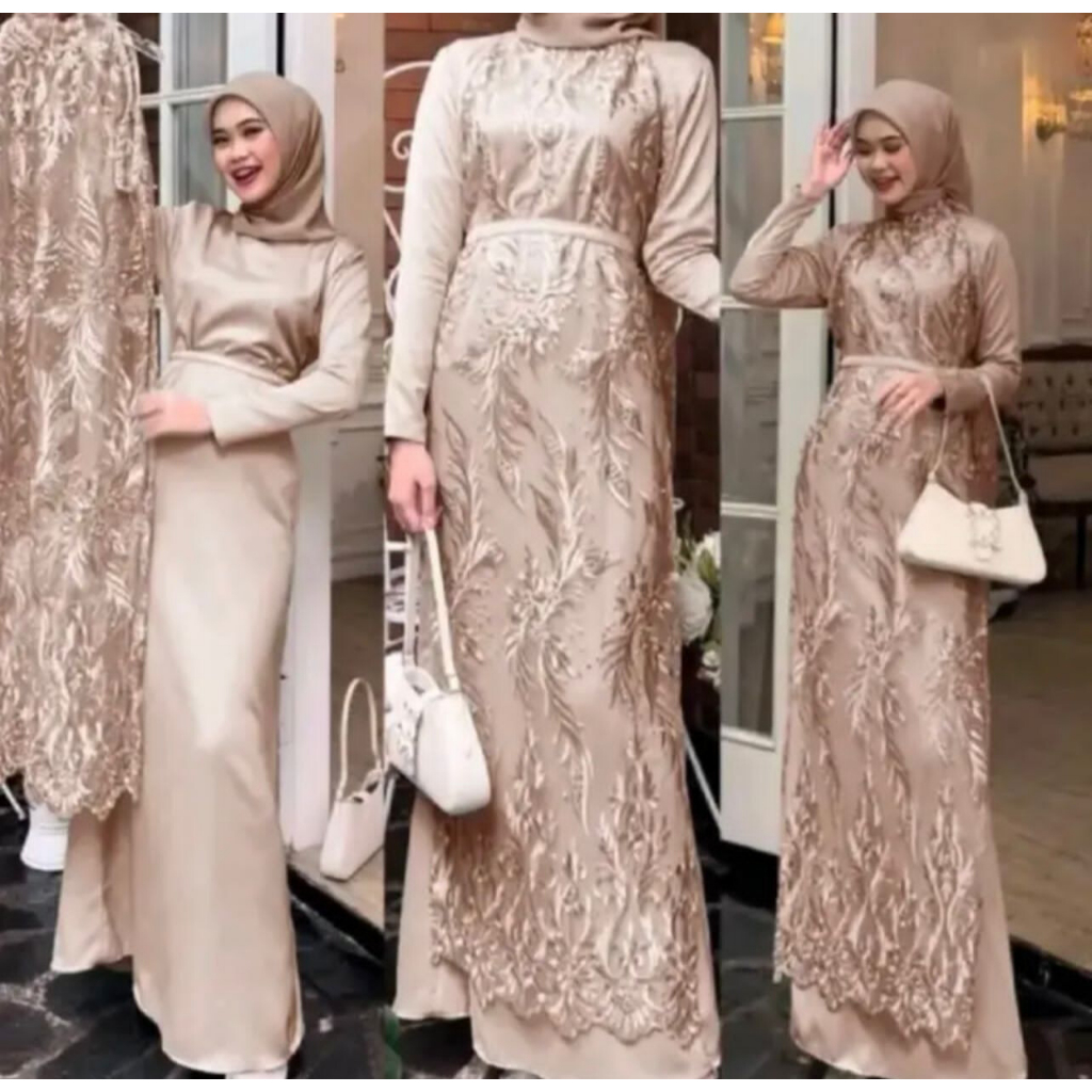 GAMIS DEWASA// DRESS SAFINA MODEL BROKAT CERUTY MAX GAMIS SET OUTER WANITA APLIKASI MUTIARA SAFINA D