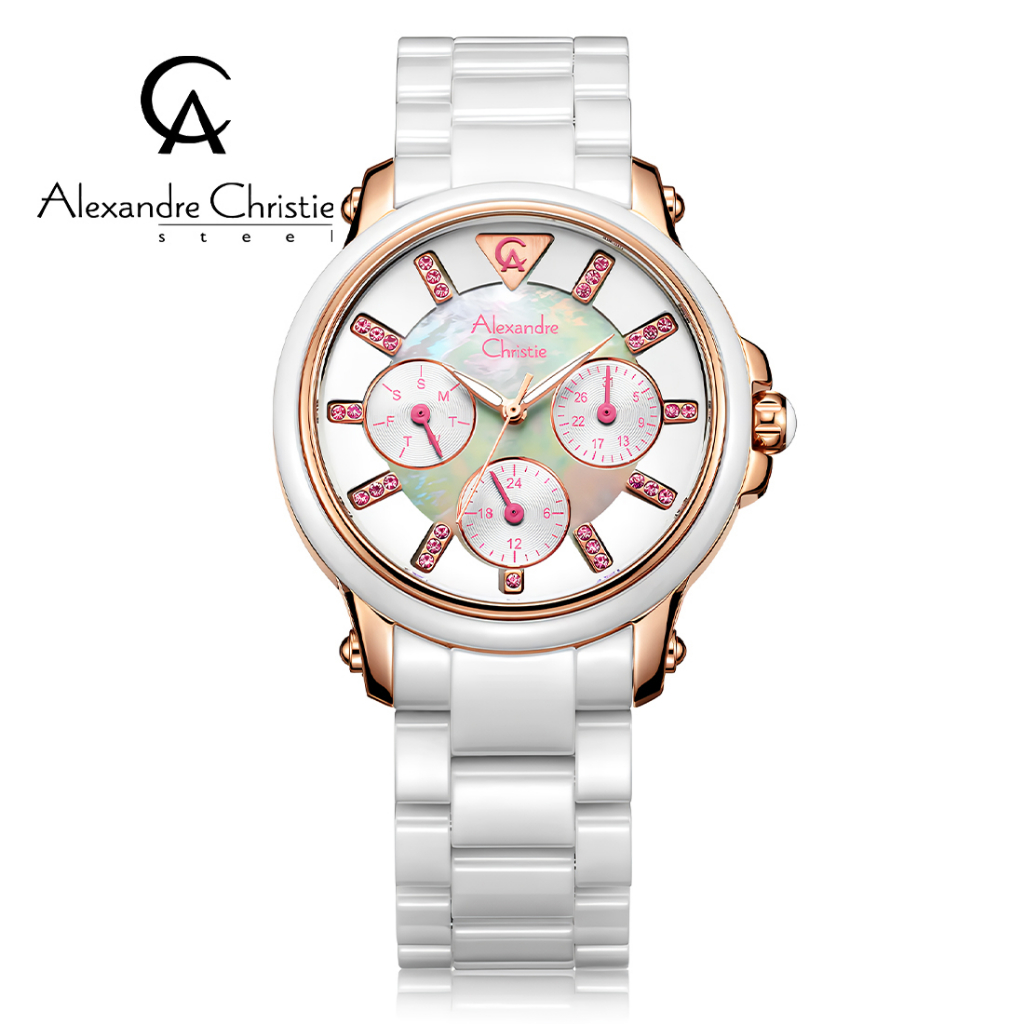 Alexandre Christie 2375 BFBRGSLPN - Jam Tangan Wanita - Rosegold White - Ceramic Bracelet