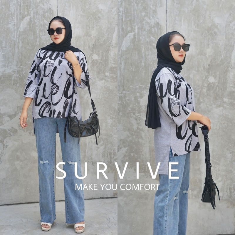 SURVIVE Kaos Wanita Oversize Tunik Ld 120 Baju Wanita Atasan Jumbo Pakaian Tunik Ovesize