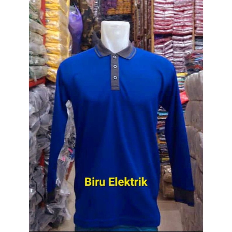Kaos Polo Panjang Biru Elektrik