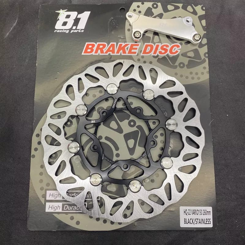 Piringan Cakram Depan Disc 8.1 Racing Parts Vario 125 NEW 150 NEW Led Esp 260 MM CNC Floting Stanless Padat BLACK Disc Brake Vario 125NEW 150NEW Vario125 Vario150 260MM Hole Lubang Baut 5