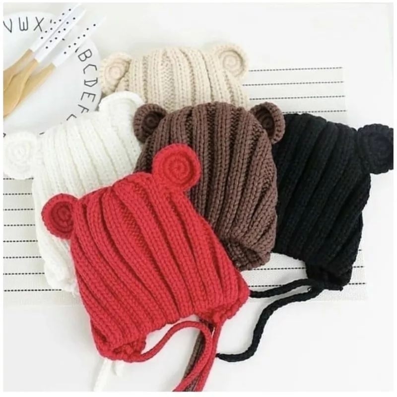 Topi Kupluk Rajut Bayi Tali Kuping Beruang