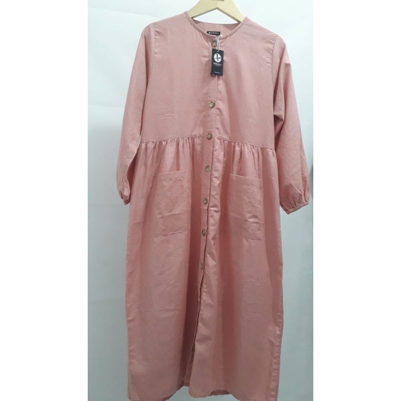 Midi dress muslim katun linen rami premium pocku midi dress katun linen premium long tunik premium