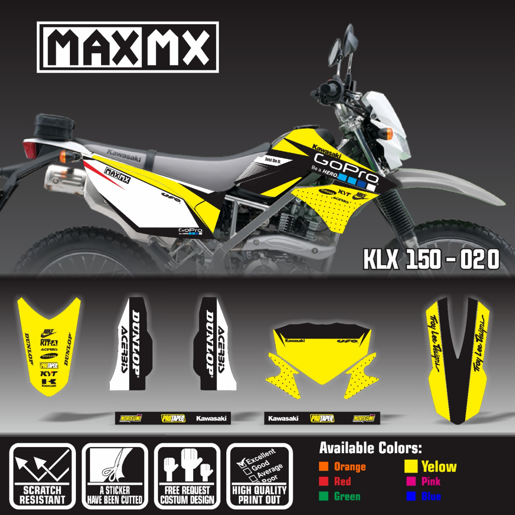 decal keren full body stiker klx 150 old warna kuning hitam