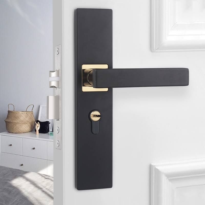 Handle Pintu Ukuran Sedang Set AIGO Hitam List Silver Kunci Rumah Anak Gagang Handel Granat