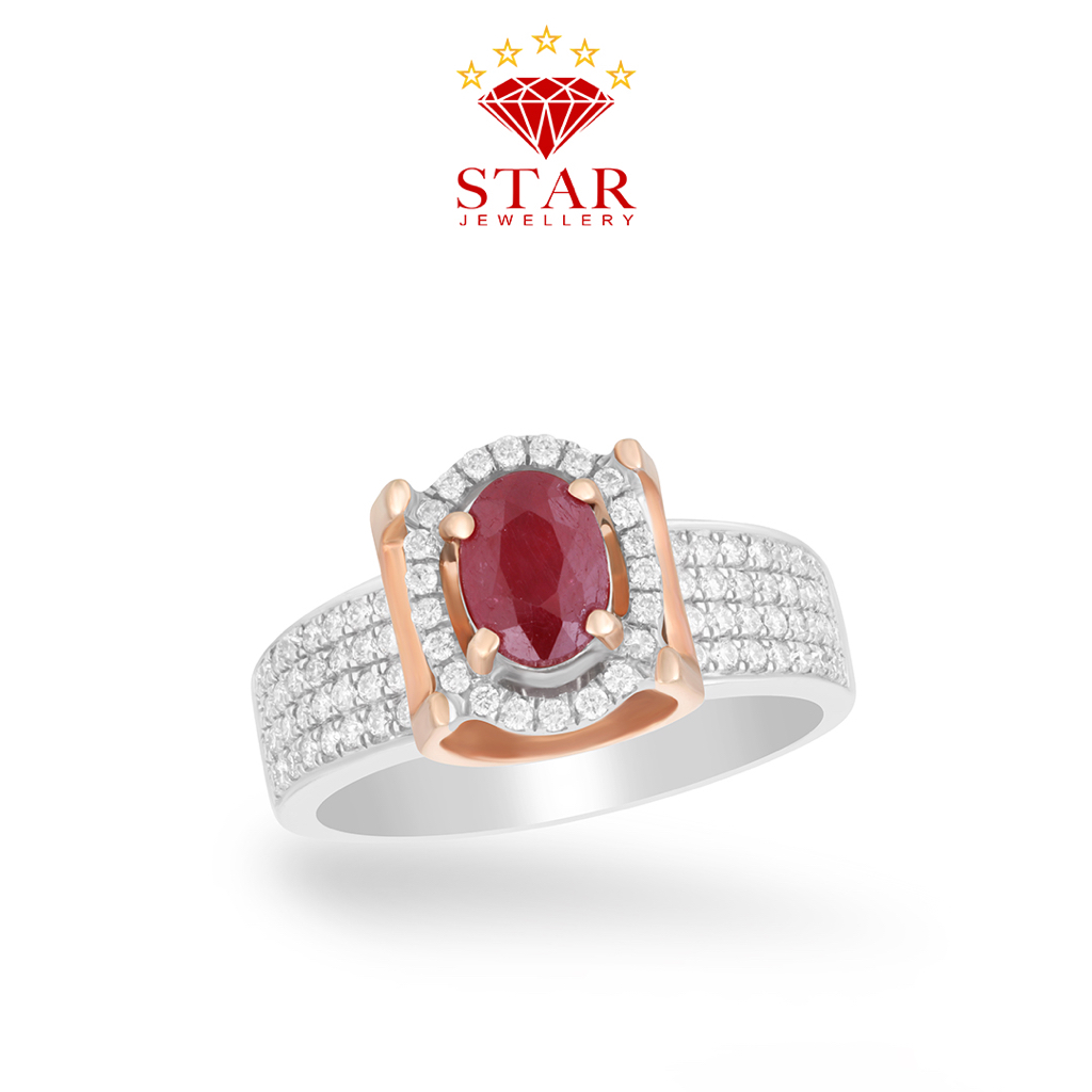 Cincin Berlian Wanita Batu Ruby Asli Star Jewellery LPLR1196344
