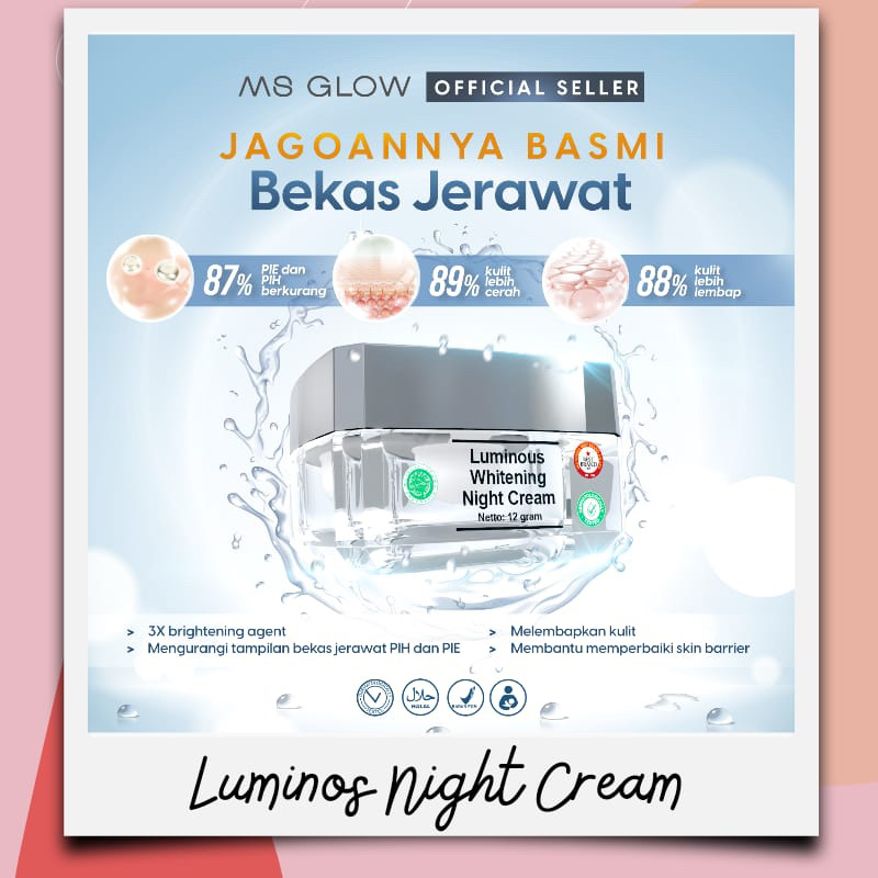[BPOM] Luminos whitening night cream (Bisa COD) Bekas jerawat, Flek ringan, Bopeng