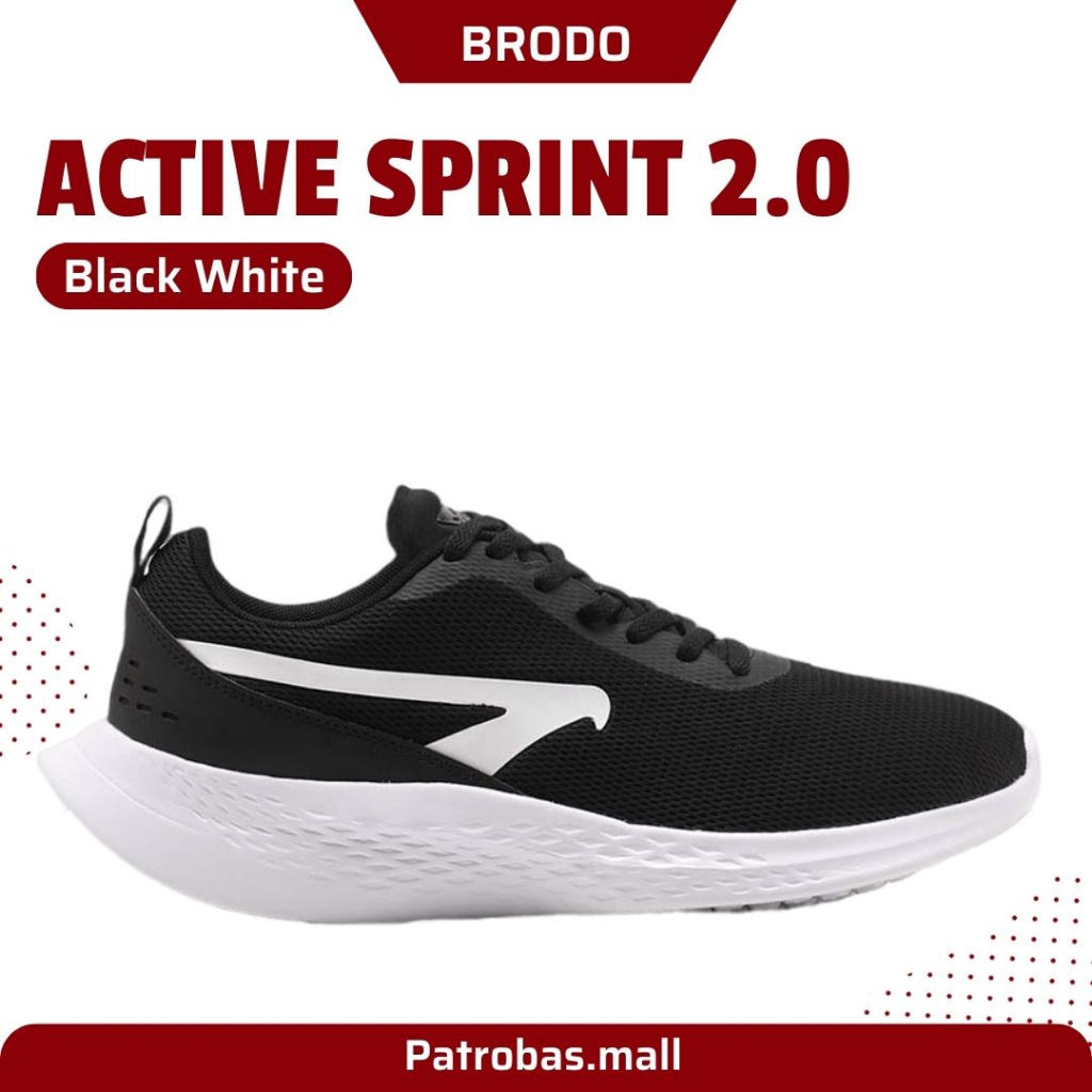 BRODO Active Sprint 2.0 Black White Original Sepatu Sneakers Pria Lari Sport Hitam