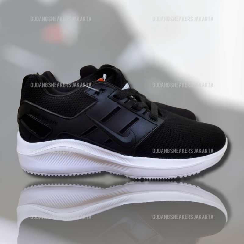 sepatu sekolah sneakers anak kids cewek cowok nike running full hitam sol putih karet tali black whi