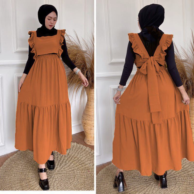 Yola One Set / Maazara / Overall Crinkle / Gamis Overall Wanita / Gamis Viral Tiktok 2023 / Yola Set