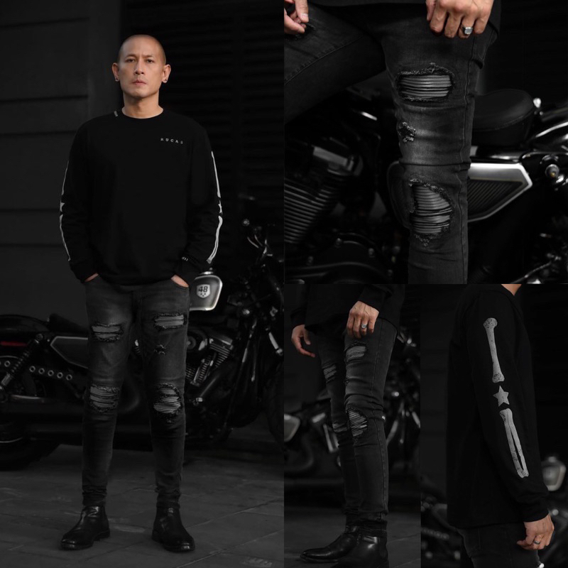 RUCAS DARK GREY CAVIAR LEATHER JEANS