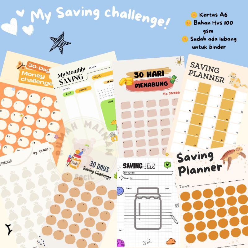

ISI BINDER (KERTASNYA AJA) SAVING CHALLENGE / KERTAS MENABUNG / MONTHLY PLANNER / SAVING PLANNER / SAVING TRACKER