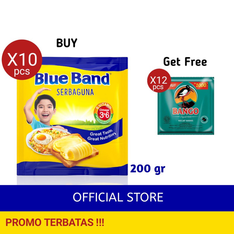 

Blue band Serbaguna 200 gr x 10 pcs free kecap bango