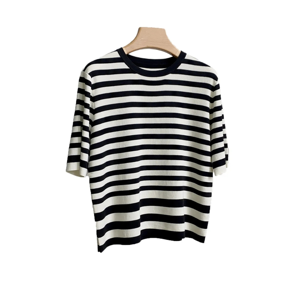 Baju Kaos Pria Garis-garis Stripe Cotton Premium Kaos Salur Pria Warna Hitam Putih Lengan Pendek San