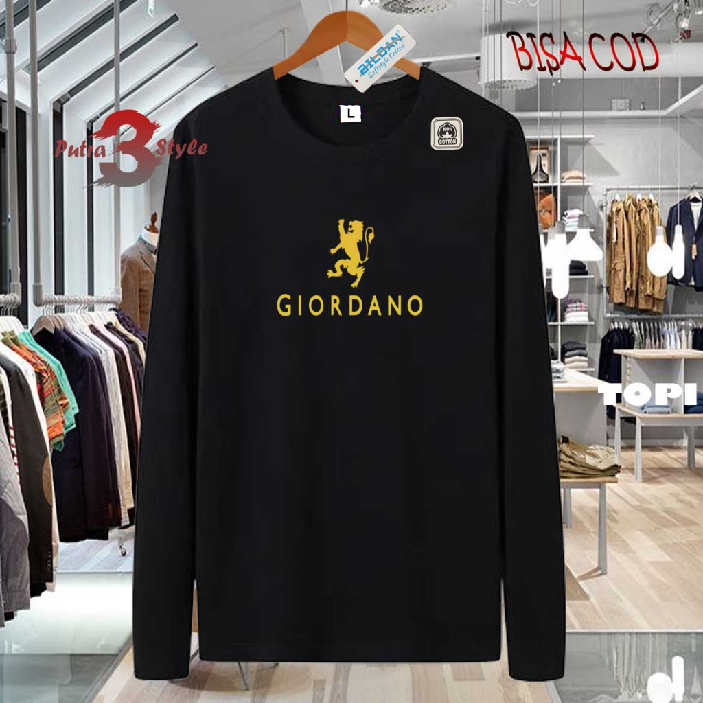 STYLE FASHION DISTRO KAOS LENGAN PANJANG GIORDANO PREMIUM TEXT GOLD KAOS UNISEX LENGAN PANJANG TERKE