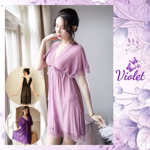 Set Lingerie Daster Jumbo Wanita V Neck Renda dengan Celana Dalam Model 1151