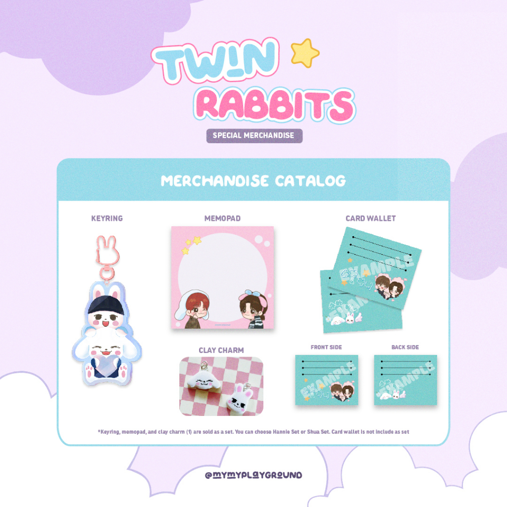MyMy Playground Seventeen Fanmade Keyring, Memopad, and Card Wallet 'Twin Rabbits'