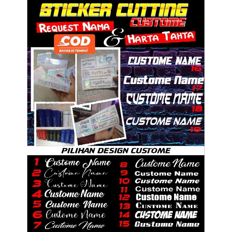 STICKER CUSTOME NAMA,LOGO,HARTA TAHTA MURAH TANPA MINIMAL ORDER
