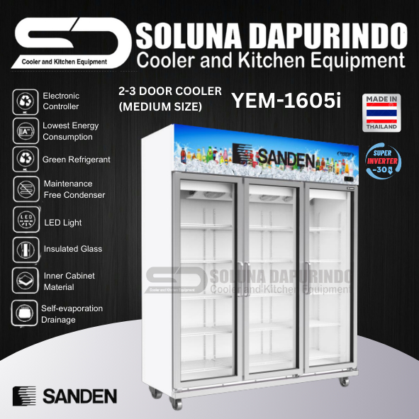 SANDEN SHOWCASE 3 PINTU CHILLER YEM-1605i / YEM 1605i / YEM1605i