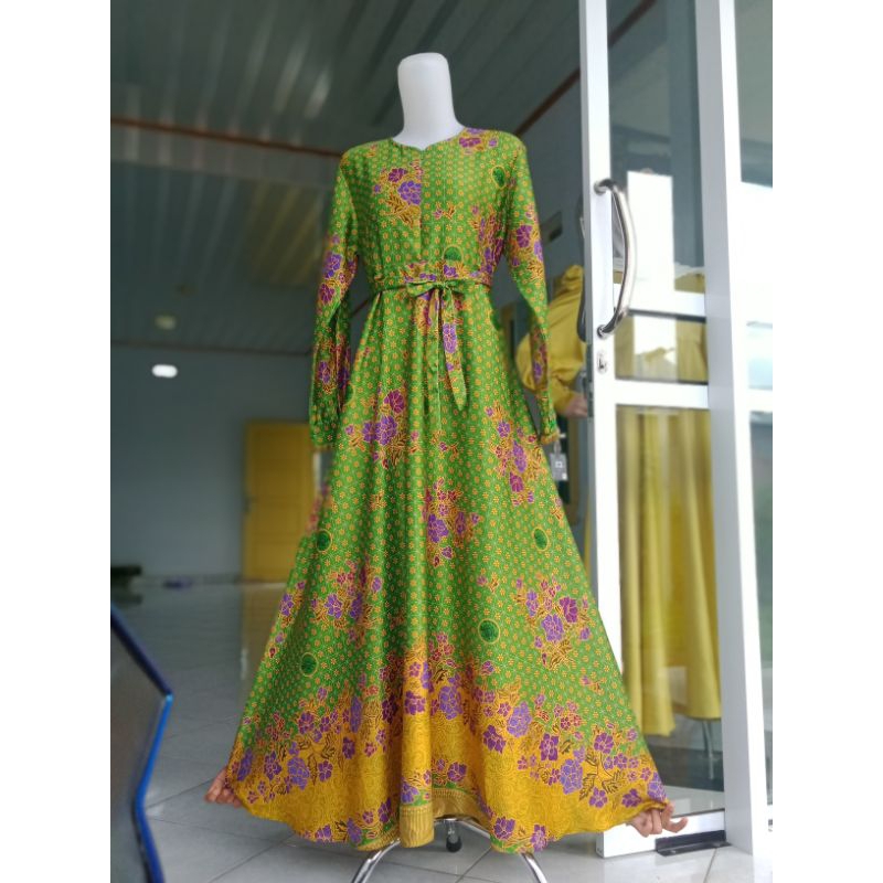 Gamis Muslimat NU Payung Semi Sutra Hijau Muda  / Sufiana Collection / Gamis muslimat NU semi sutera