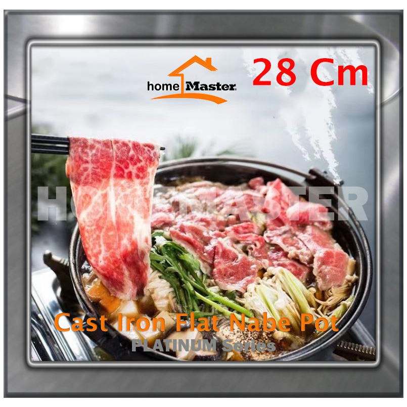 HomeMaster Japanese/Jepang Cast Iron/Besi Cor Sukiyaki/Shabu Shabu/Nabe Pot/Panci Flat/Rata 28 Cm CI