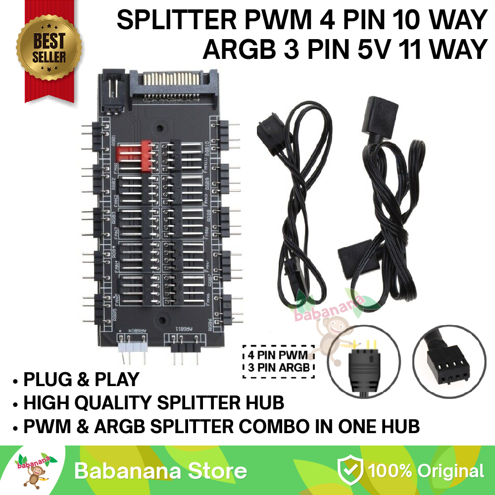 1 TO 10 PWM 4 PIN ARGB 3 PIN 5V COMBO SPLITTER FAN 4PIN HUB EXTENSION