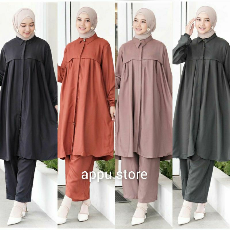 Hijab Sisters Nayla One Set Wanita Kekinian Jumbo Fiona Twill Premium Motif Polos LD 100 Busui / Baj
