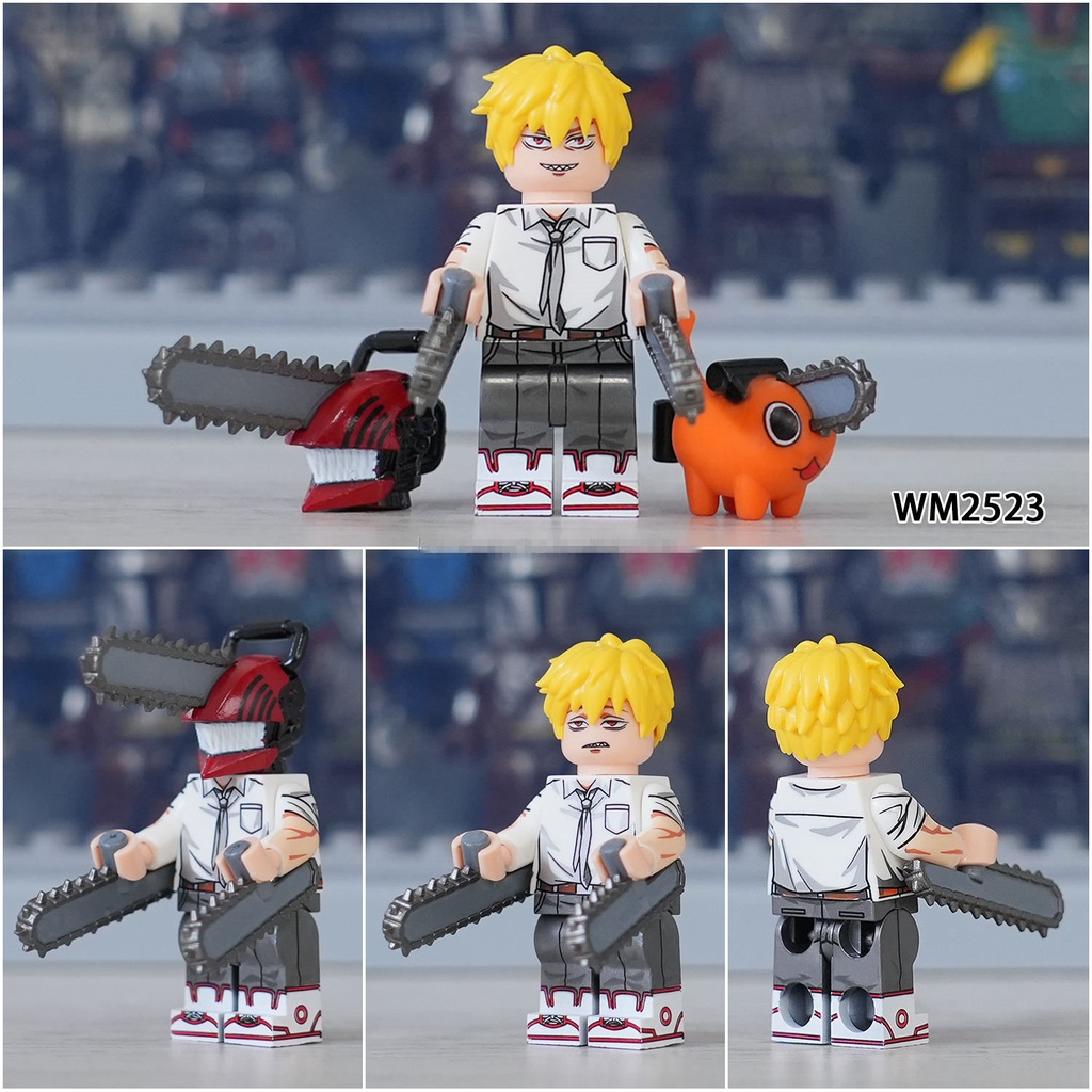 mainan anak laki laki balok susun mini figure anime chainsaw man denji + pocita lengkap