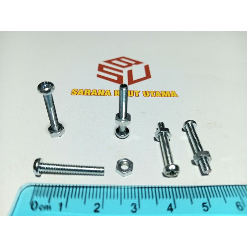 5 Pcs Baut Mur jp m3 x 20 (2 cm) Kunci Obeng Plus(+) Galvanis