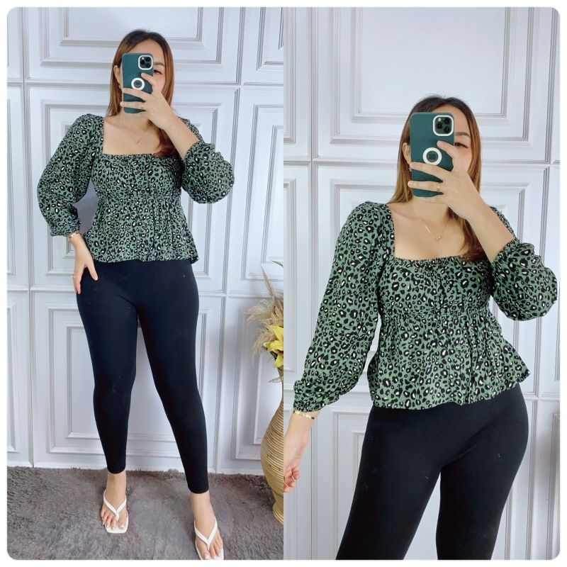 Grosit Natalia | Tata Blouse Motif Leopard Kecil Bahan Rayon