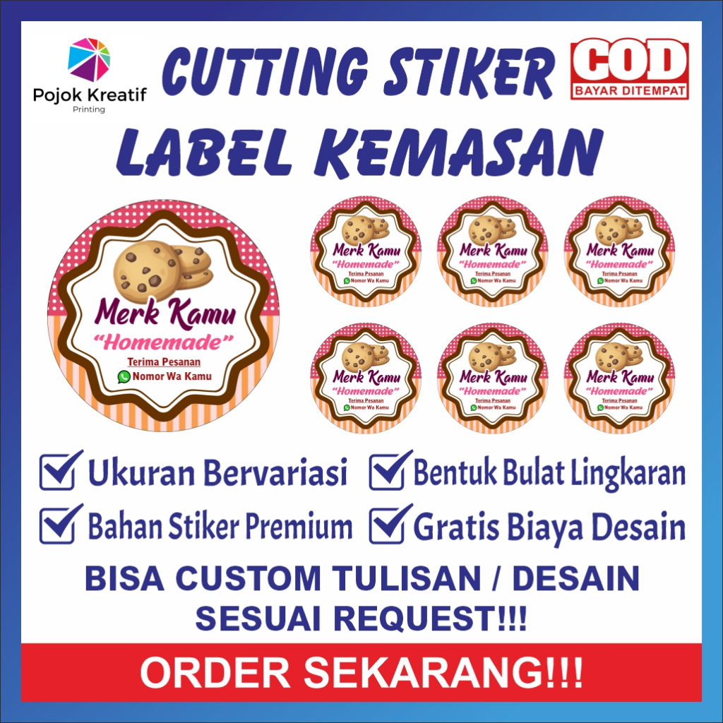 

Cetak Cutting Stiker Label Kemasan Makanan Kue A28 Cookies Bontak Vinyl Ukuran 3 4 5 6 7 cm Dapat Banyak Bisa COD Custom Request Gratis Desain Pojok Kreatif