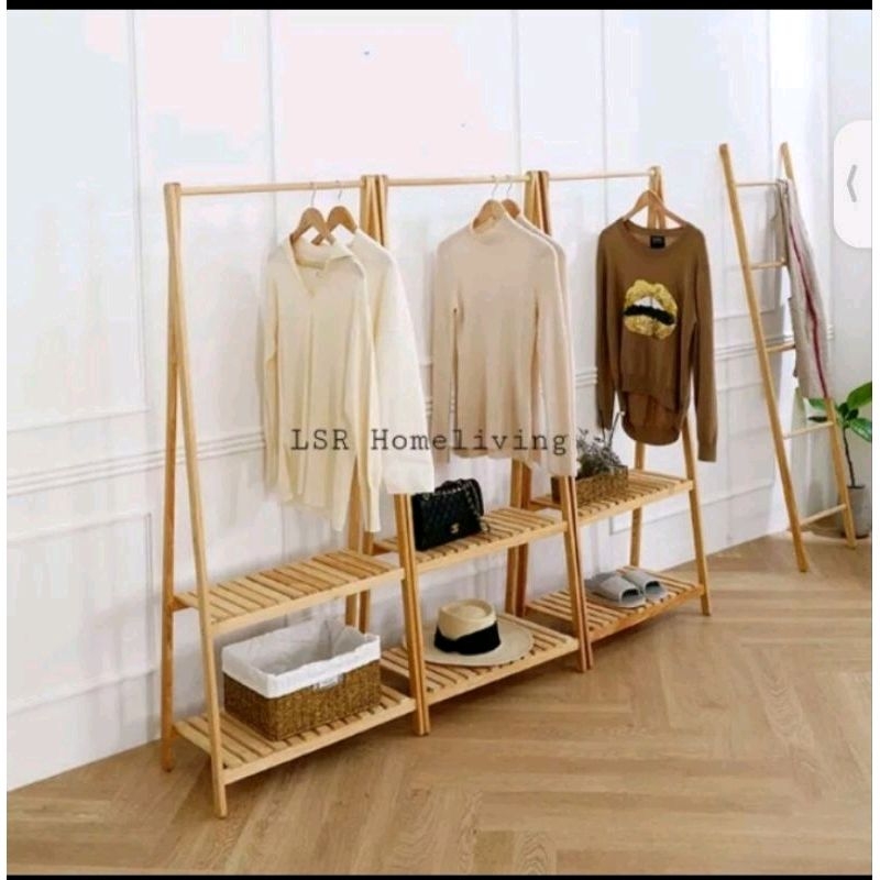 hanger kayu gantungan gamis / rak penyimpanan baju