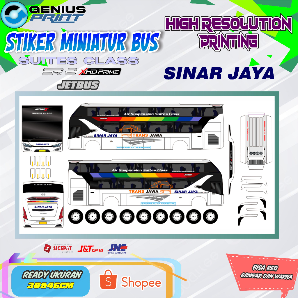 Stiker Miniatur Bus Suites Class Livery Sinar Jaya | Handoyo | Pandawa 87 | Sahaalah | Karunia Bakti