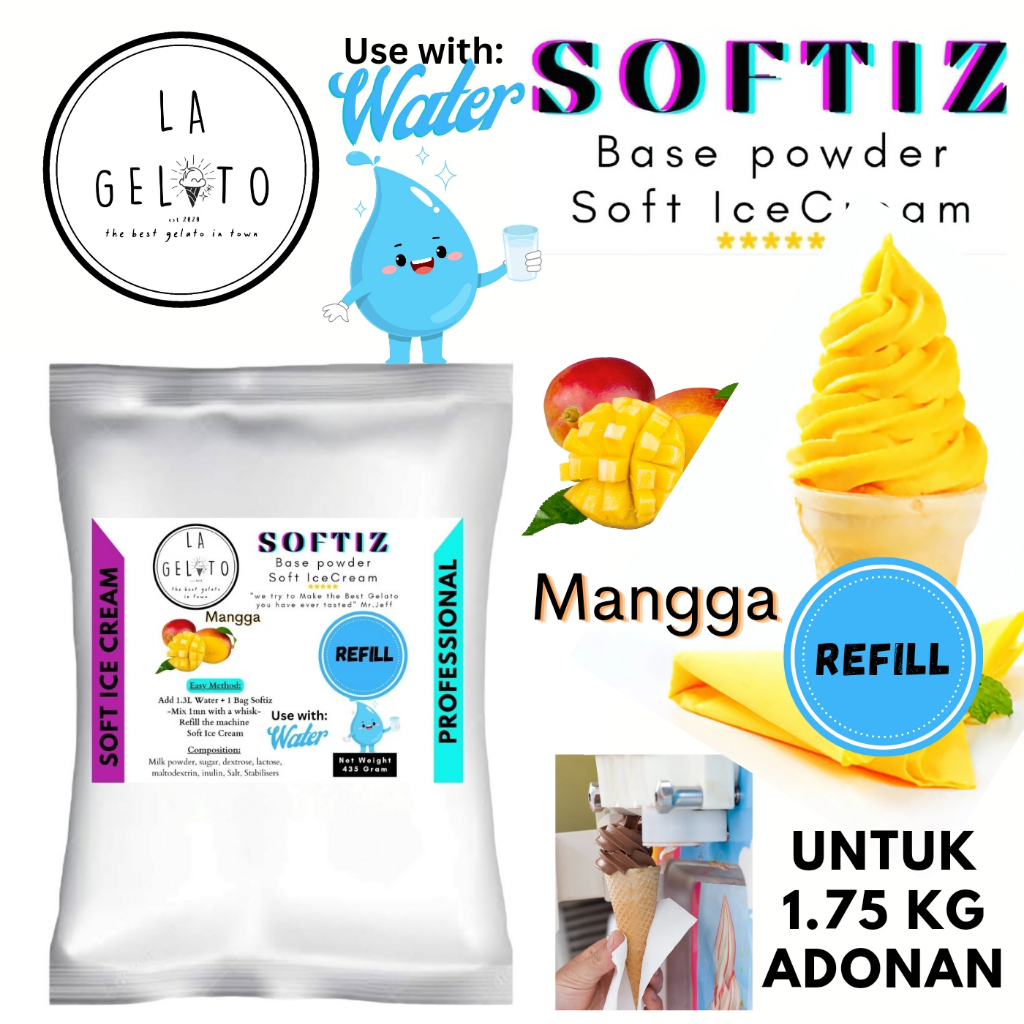 

435gr Bubuk Soft ice cream spesial untuk adonan 1.7kg - Rasa Mangga