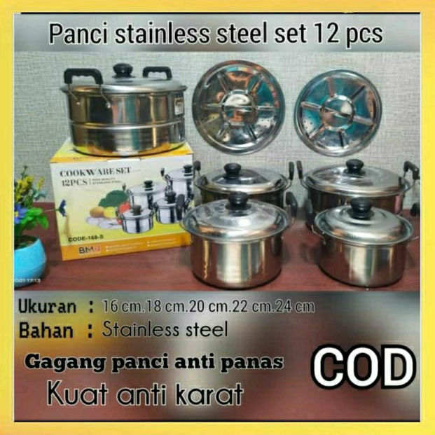 Panci Bmw Cookware Stainless Set 12 Pcs Code 168-S