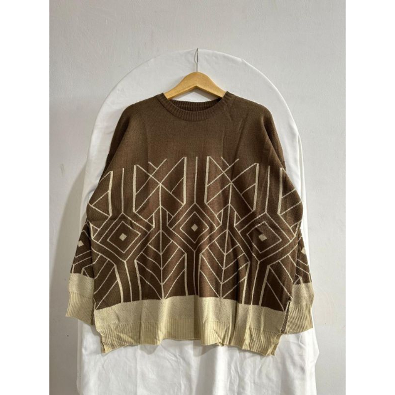 AURA OVERSIZE SWEATER RAJUT MOTIF GARIS-GARIS PREMIUM