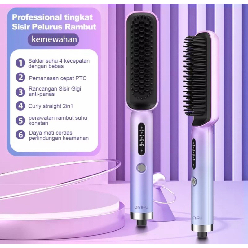 Omfu Catok Sisir Pelurus Rambut Sisir Listrik Catokan rambut keriting lurus 2in1
