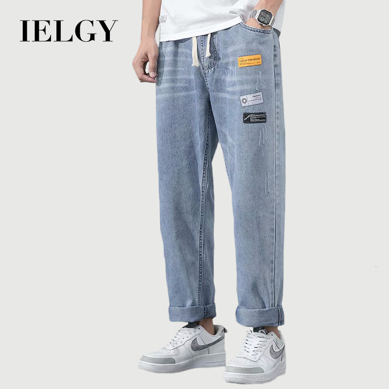 IELGY Celana Jeans Lurus Longgar Gaya Korea Celana Panjang Pria Ramping Kasual Trendi