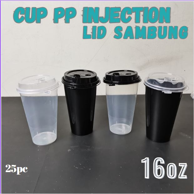 Cup PP Injection 16 Oz + Lid Sambung / Cup Gelas Plastik Inject 16oz