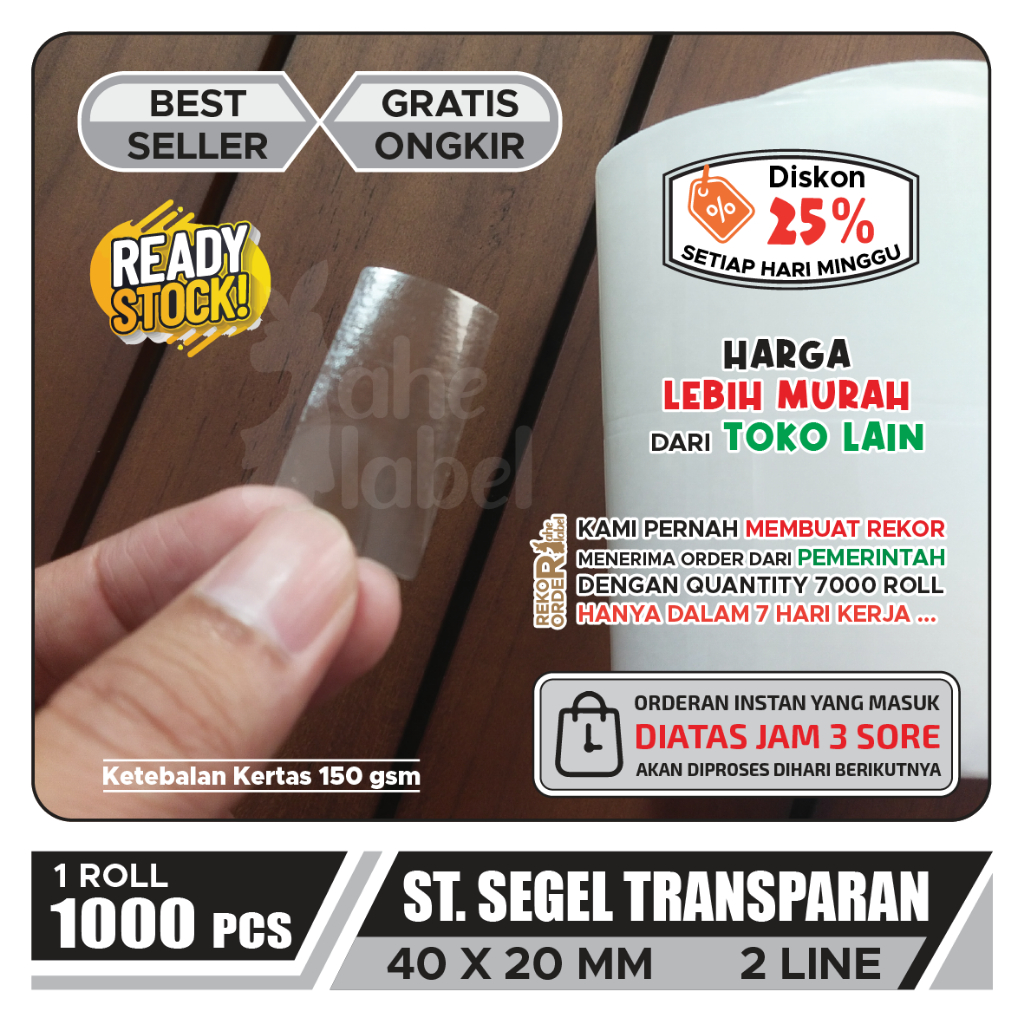 

Label Sticker Transparant 40 x 20mm isi 1000 pcs