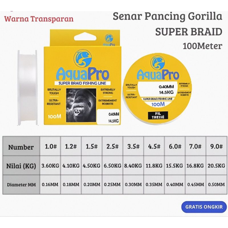 Senar Pancing 100M | Nilon Pancing Gorilla Tough Super. Fishing Line Kuat & Nilon pancing gorilla Aq