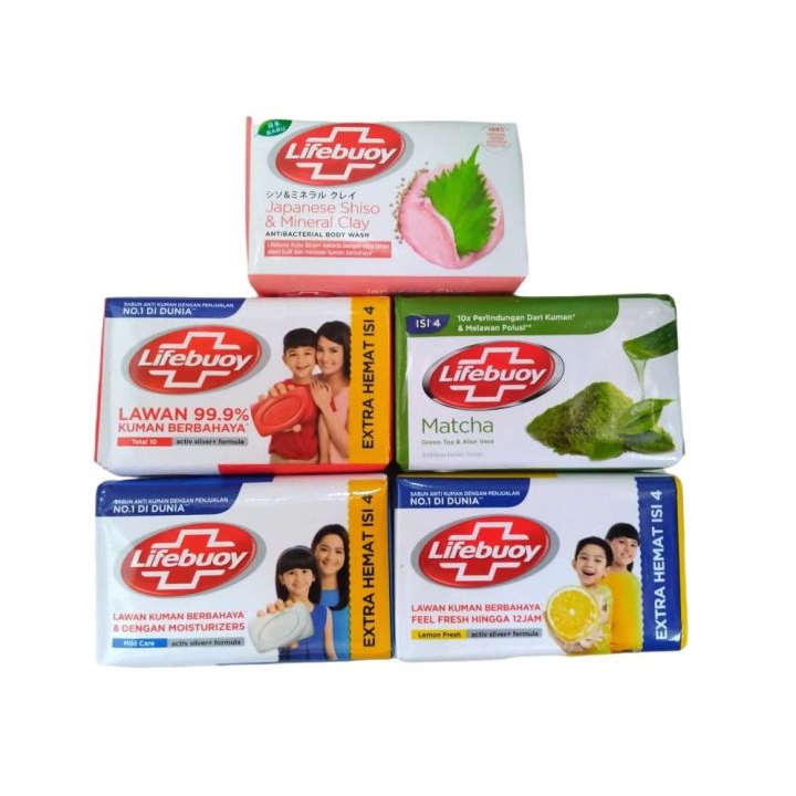 Lifebuoy Sabun Batang isi 4pax / Merah Total 100gr / Putih Mild Care 100gr / Hijau Matcha 100gr / Ku