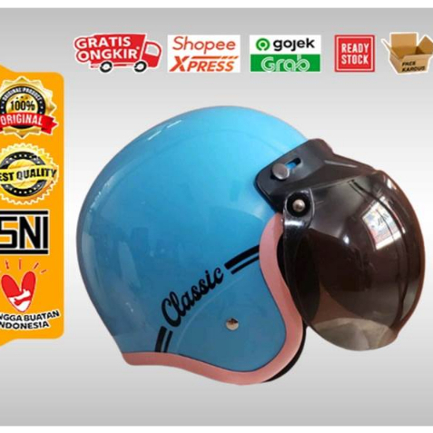 Helm ANT Leono Classic (list pink) - Biru
