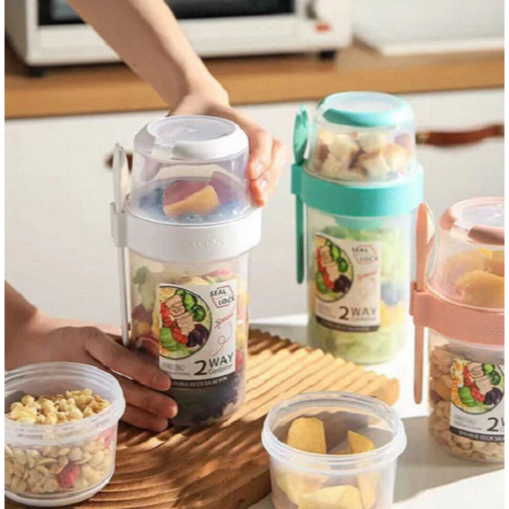 I.Q. BABY 2 Layers Plastic Food Container | Wadah Susun Tingkat Sereal Salad Buah Sayur | Shaker Cup | Tempat Makan