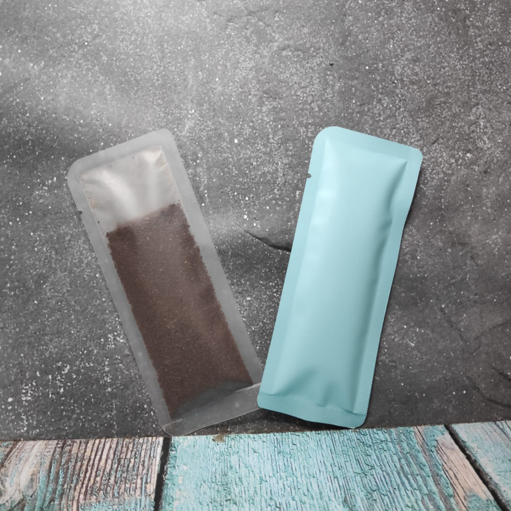 Kemasan Sachet Kecil 10gr Biru Tosca | Sachet Stick 5cm x 12,5cm | Sachet Kopi Tubruk