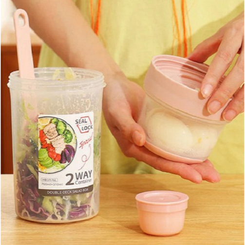 I.Q. BABY 2 Layers Plastic Food Container | Wadah Susun Tingkat Sereal Salad Buah Sayur | Shaker Cup | Tempat Makan