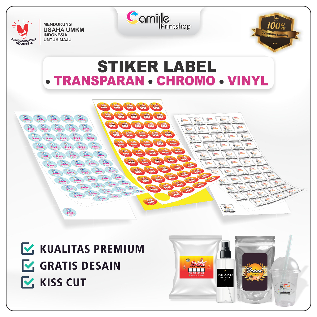 

Cetak Stiker Label - Custom - Satuan - Sticker label Chromo Stiker Vinyl Stiker Transparan