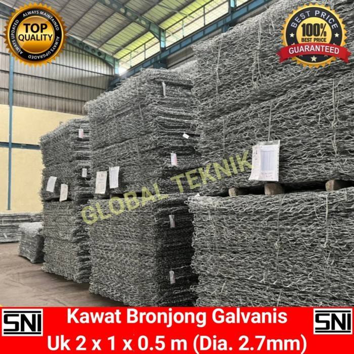 Bronjong Kawat Galvanis 2x1x0.5 m penggunaan kawat ukuran 2.7mm 10x12