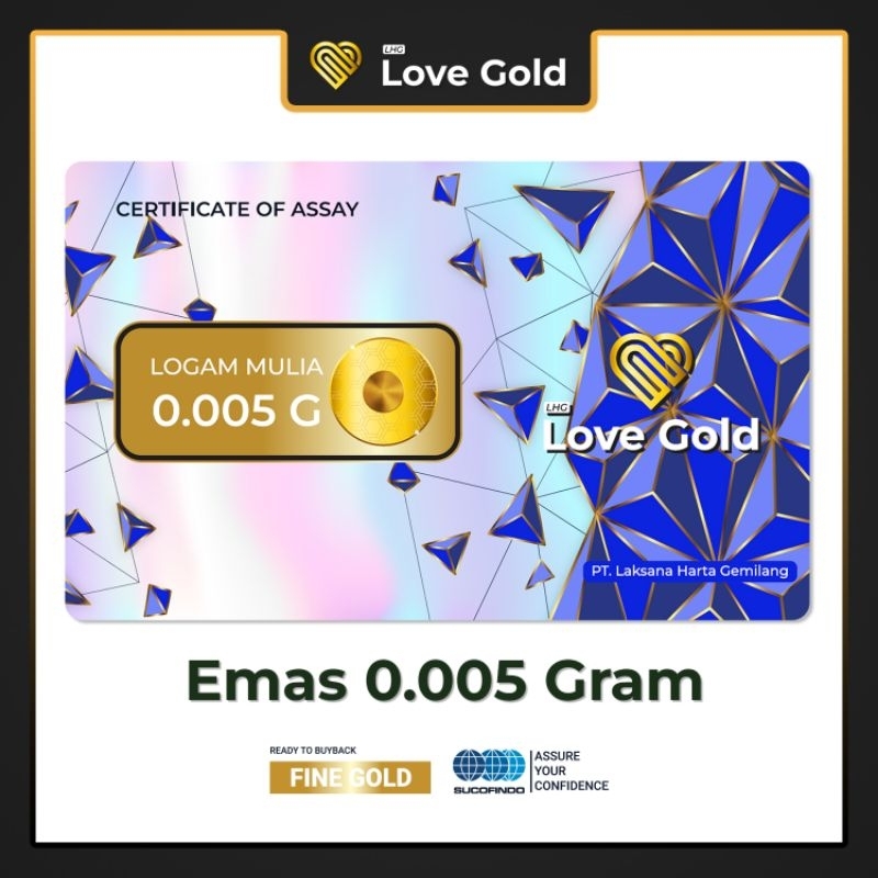Lovegold love Gold emas mini 0.005 gram Logam mulia perhiasan sertifikat resmi