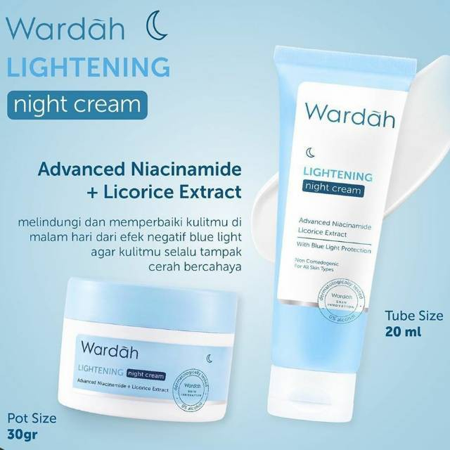 Wardah Lightening Night Cream - Krim Malam dengan Advanced Niacinamide - Menyamarkan Bekas Jerawat -